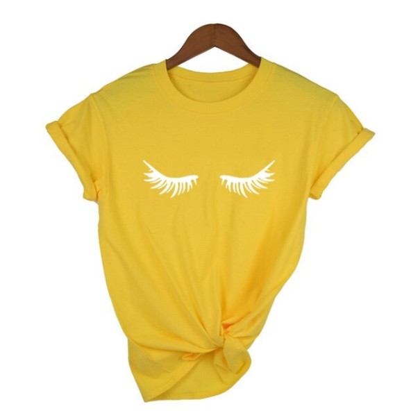 Dam T-shirt med ögonfranstryck gul L