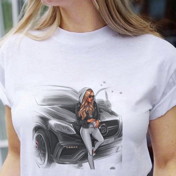 Dam T-shirt med tryck av dam A1236