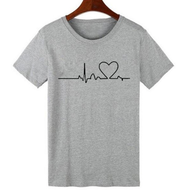 Dam T-shirt - Puls &amp; Hjärta för älskare J831 mörkgrå L