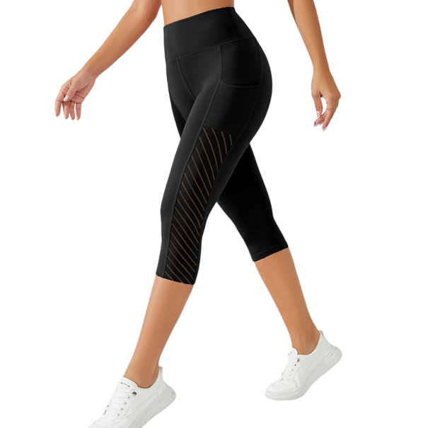 Dam vadlånga träningsbyxor med sidfickor Bekväma fitnessbyxor för löpning Yogaträning Stretchigt material Andningsbart svart M