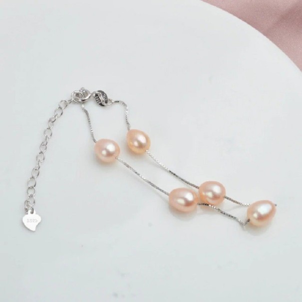 Damarmband med pärlor A2447 ljusrosa 2