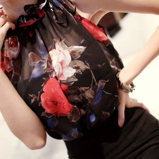 Damblus med blommor Gracia svart M