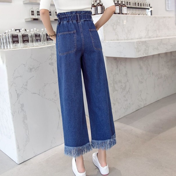 Dame 3/4 jeans med frynser blå S