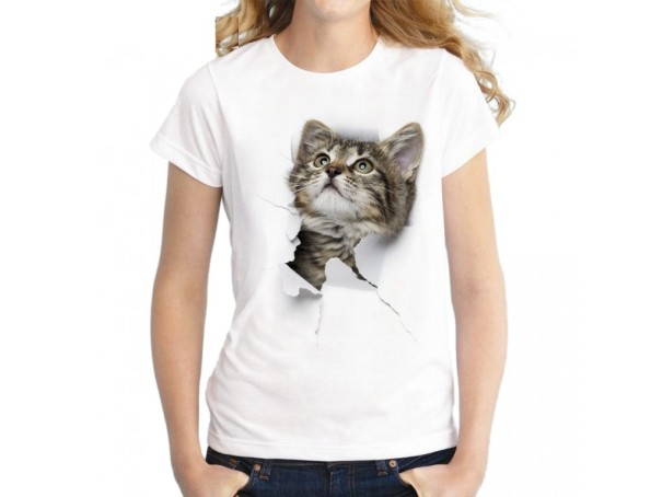Dame 3D-katte-T-shirt J539 L 4