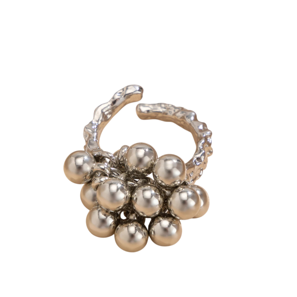 Dame åben kuglering 1,7 cm Størrelse 53–54 Uregelmæssig design Kreativ justerbar ring Elegant modeaccessory sølv