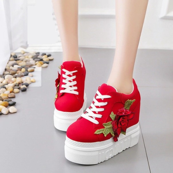 Dame ankelsneakers med blomst rød 38