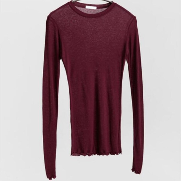 Dame basis T-shirt med lange ærmer vinrød