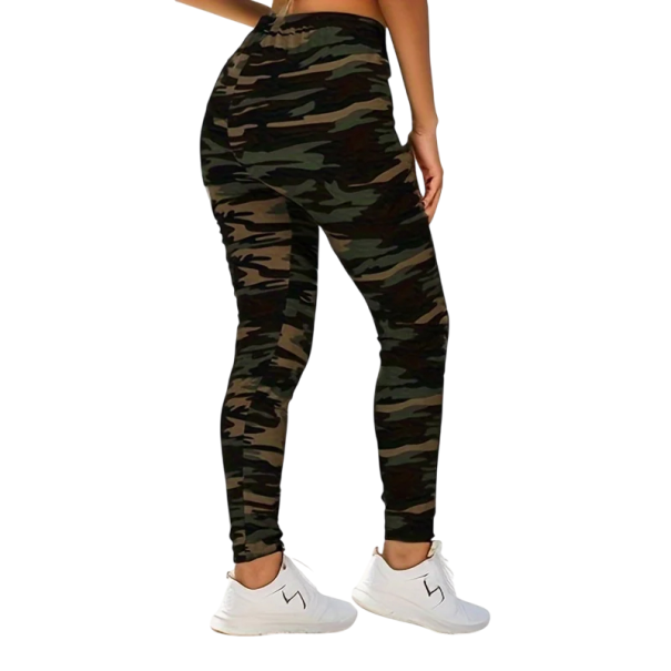 Dame camouflage elastiske leggings Slim fit træningsbukser Tætsiddende sportsleggings med høj talje og camouflagemønster armygrøn XL