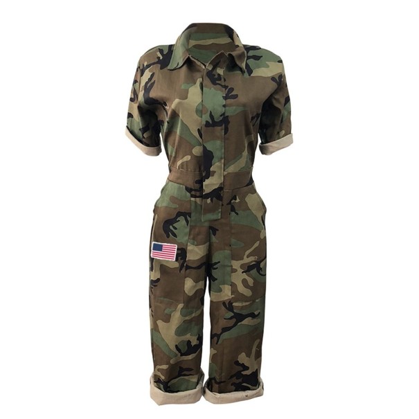 Dame camouflage jumpsuit med lynlås XL