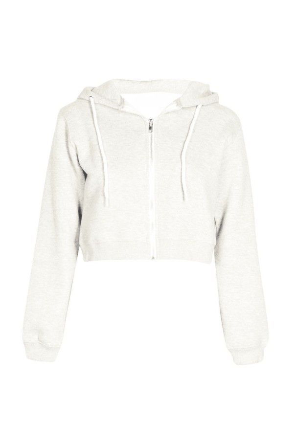 Dame crop top med hætte J2440 hvid M