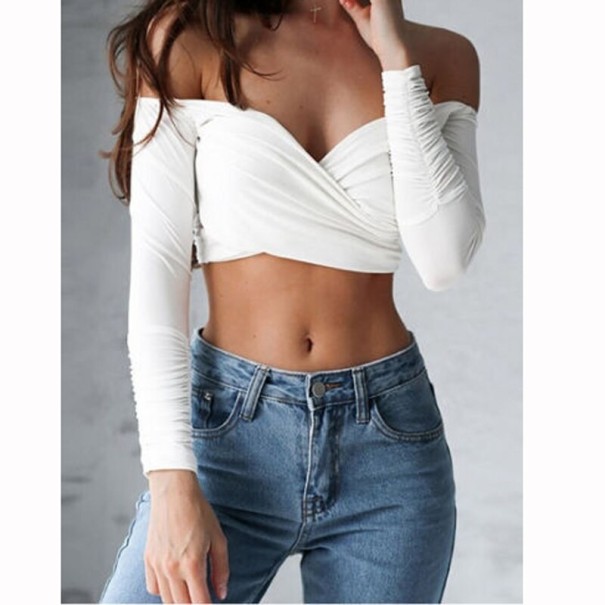 Dame crop top med høj halsudskæring A1217 hvid M