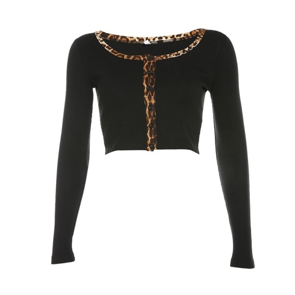 Dame crop top med leopardkant XS