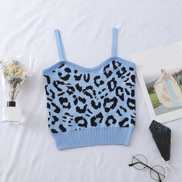 Dame crop top med leopardmønster A1082 blå L