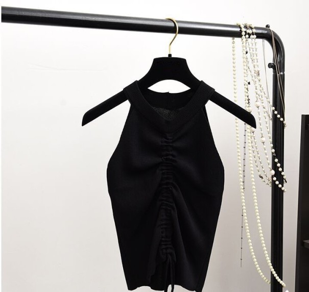 Dame crop top med pull-on-motiv sort