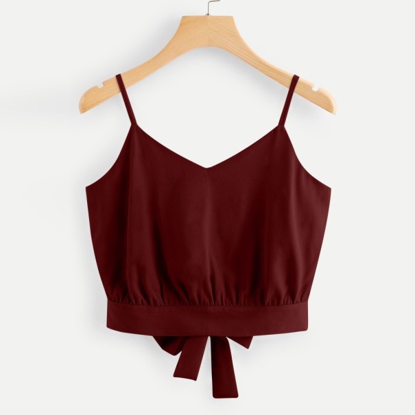 Dame crop top med sløjfe mørkerød XS