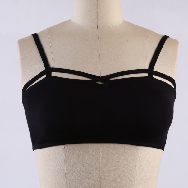 Dame crop top med spaghettistropper B232 sort