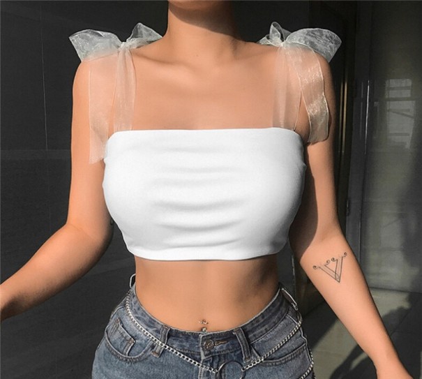 Dame crop top med transparente stropper S