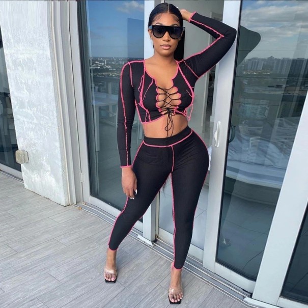 Dame crop top og bukser B1103 sort XS