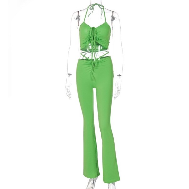 Dame crop top og bukser B891 grøn S