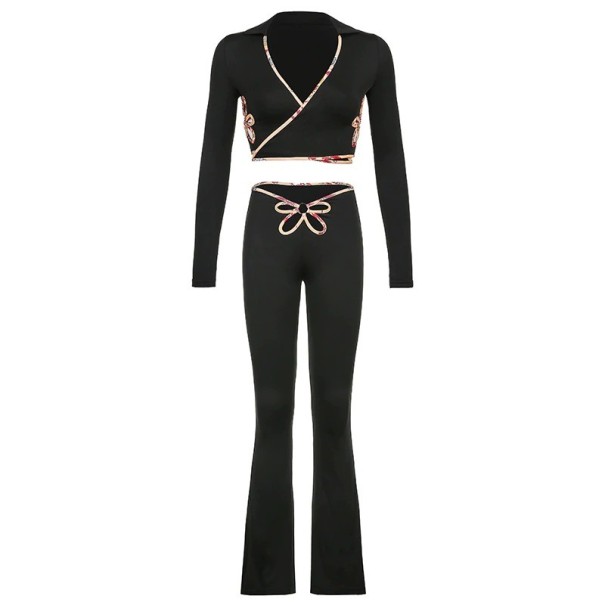 Dame crop top og bukser B899 sort M