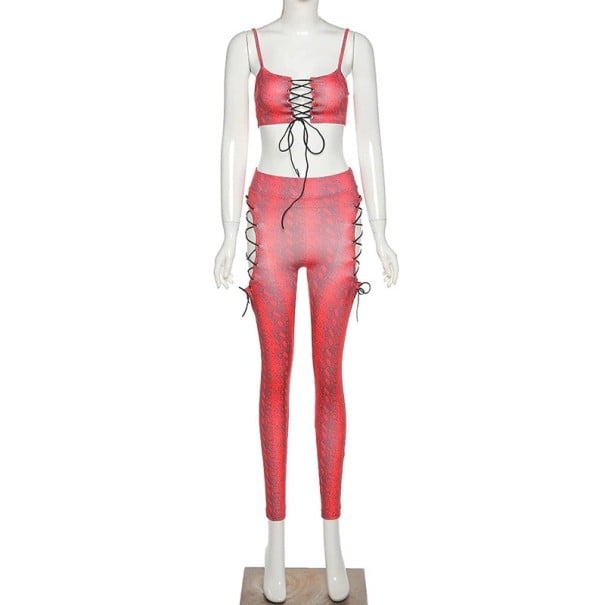 Dame crop top og bukser B946 rød S