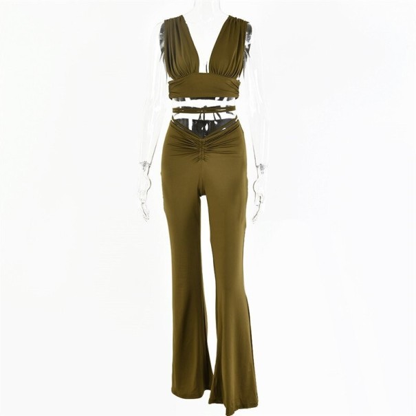 Dame crop top og bukser B953 armygrøn L