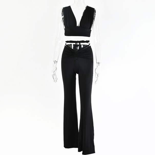 Dame crop top og bukser B953 sort L
