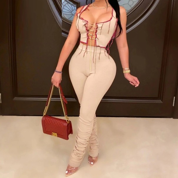 Dame crop top og bukser B984 beige XS