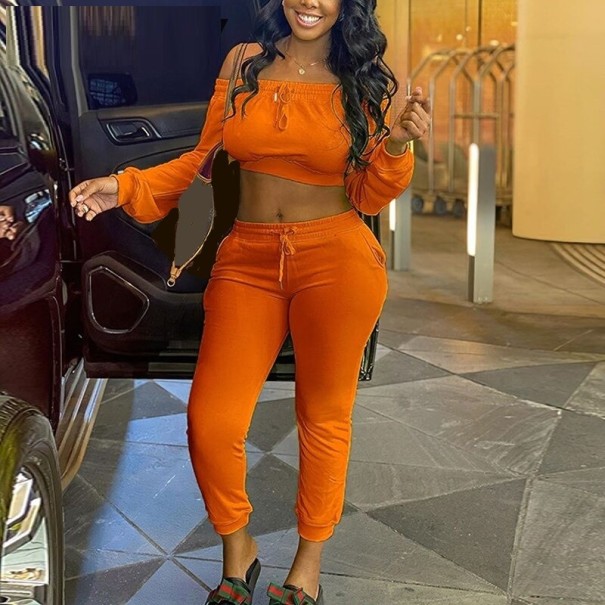 Dame crop top og joggingbukser B1011 orange XL