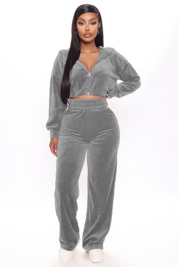 Dame crop top og joggingbukser B934 grå XS