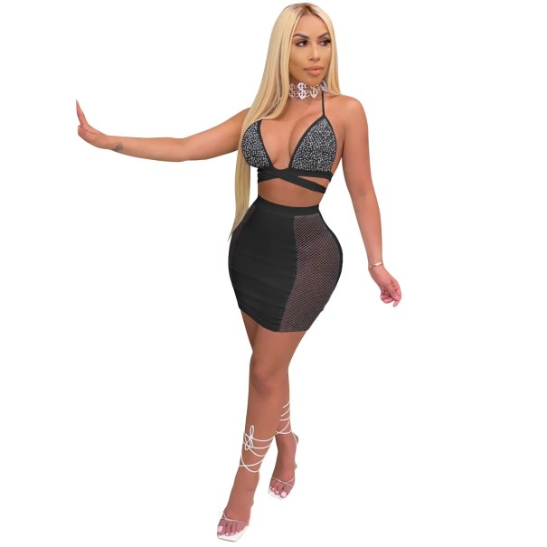 Dame crop top og nederdel B1065 sort XS
