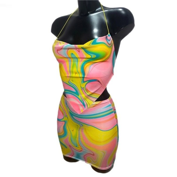 Dame crop top og nederdel B1074 gul XS