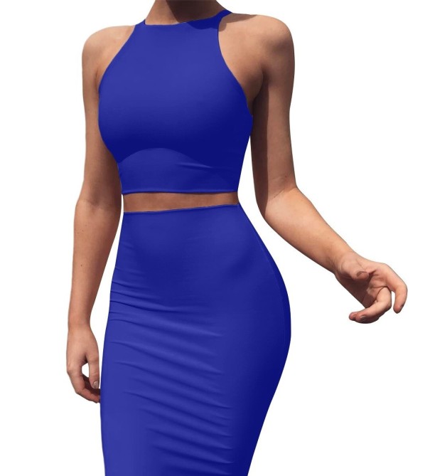 Dame crop top og nederdel B1199 blå L