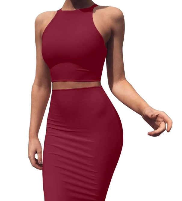 Dame crop top og nederdel B1199 vinrød S