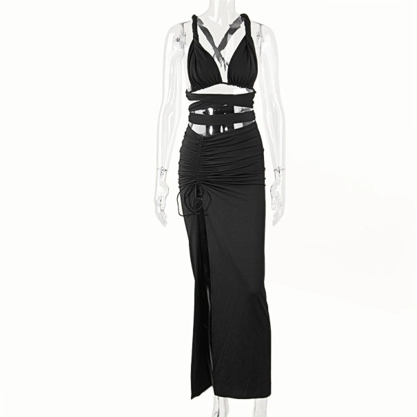 Dame crop top og nederdel B1204 sort M