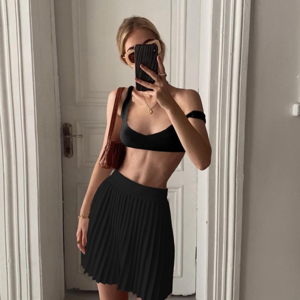 Dame crop top og nederdel B1260 sort L