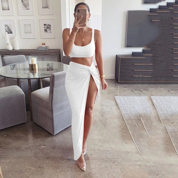 Dame crop top og nederdel B890 hvid XS