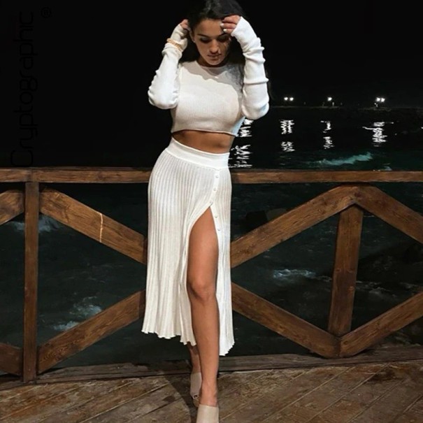 Dame crop top og nederdel B901 hvid L