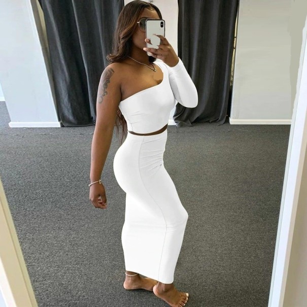 Dame crop top og nederdel B905 hvid XS
