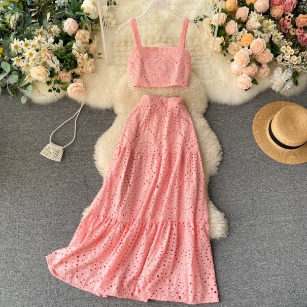 Dame crop top og nederdel B988 rosa L