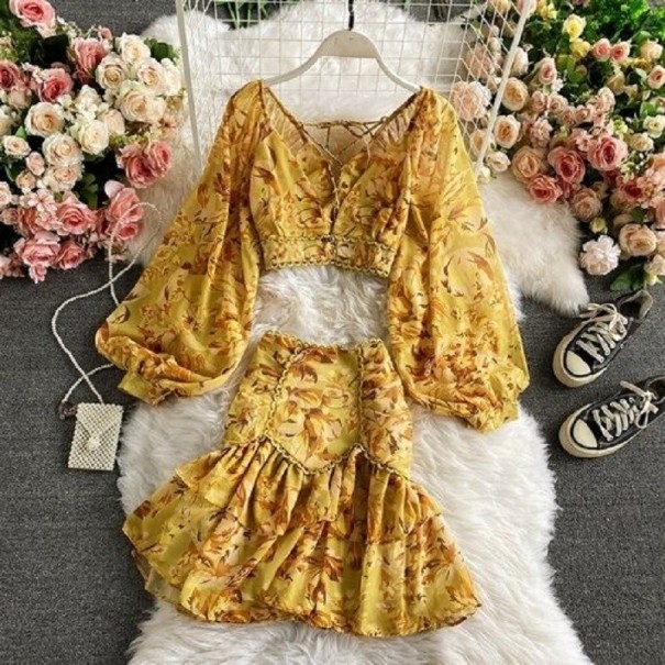 Dame crop top og nederdel med blomsterprint B1120 6