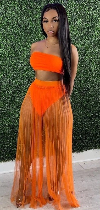 Dame crop top og nederdel P1173 orange L