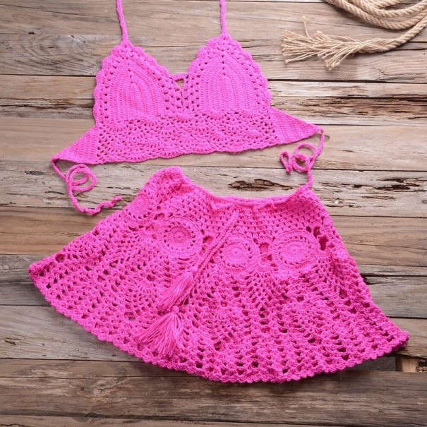 Dame crop top og nederdel P766 mørkerosa L