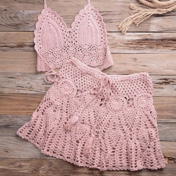 Dame crop top og nederdel P766 rosa M