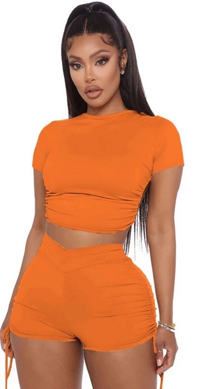 Dame crop top og shorts B1121 orange S