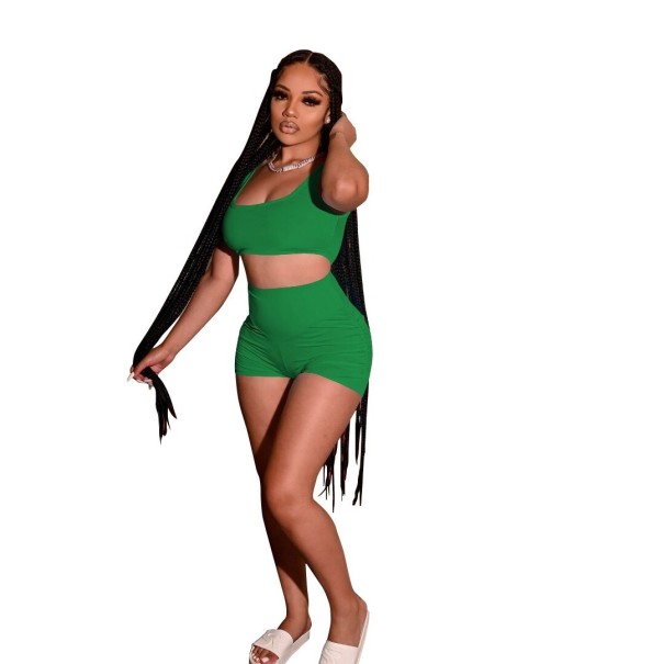 Dame crop top og shorts B1126 grøn L
