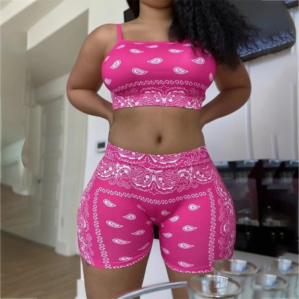 Dame crop top og shorts B918 mørkerosa XS