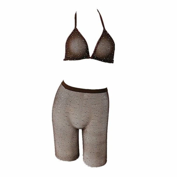 Dame crop top og shorts P889 brun