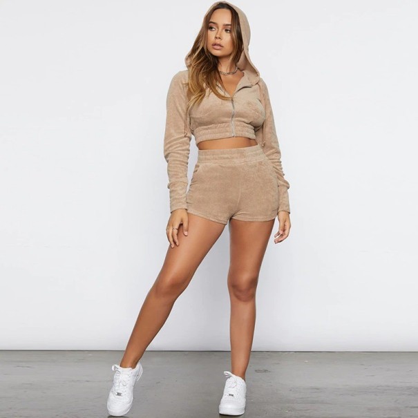 Dame cropped sweatshirt og shorts beige S