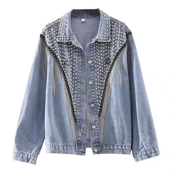 Dame denim jakke dekoreret A1831 blå XS